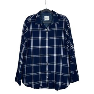 Jachs Girlfriend NY Mens Navy White Plaid Long Sleeve Flannel Button Up Shirt XL